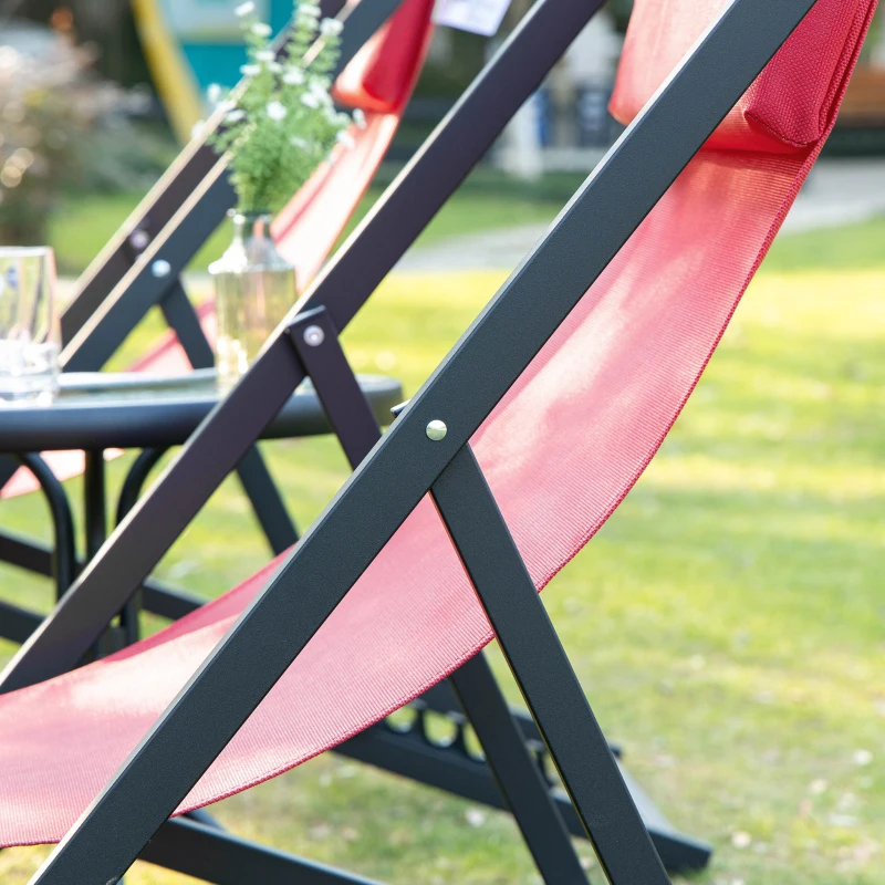 Outsunny Textilene Chaise Lounge Recliner Chair w/Adjustable Backrest Sun Bed Lounger Patio Furniture Wine Red