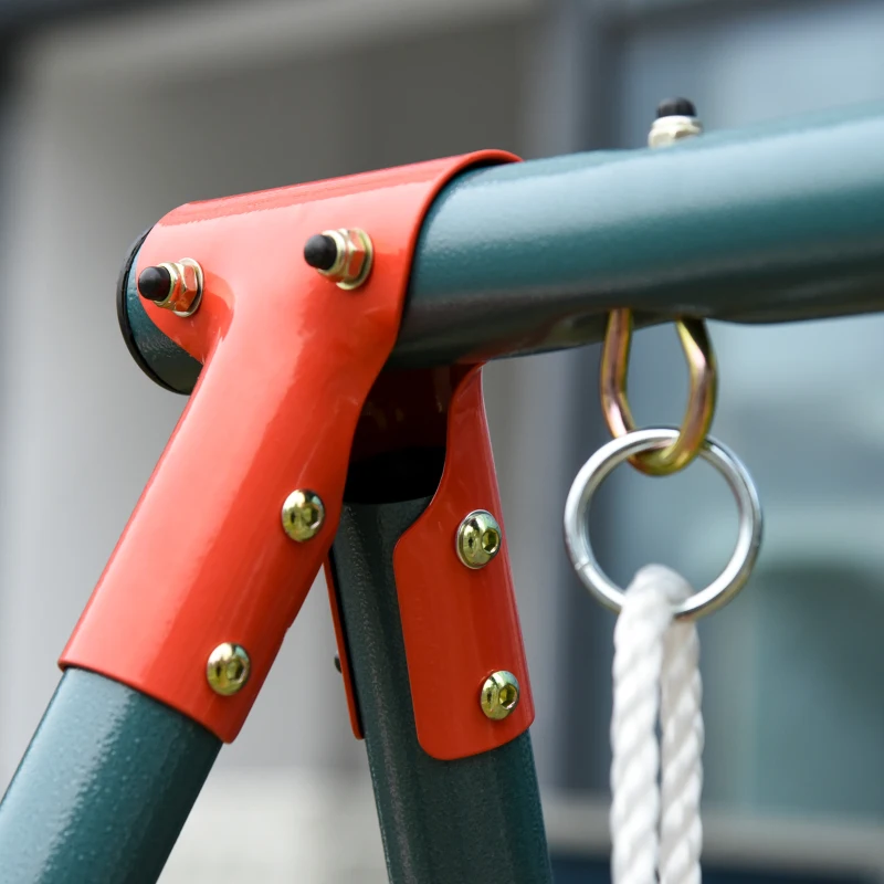 Outsunny Metal Swing Set, 2 Seater with Adjustable Rope Heavy Duty A-Frame Stand Backyard Outdoor Playset for Kids Fun 3-8 Years Old, Green and Red