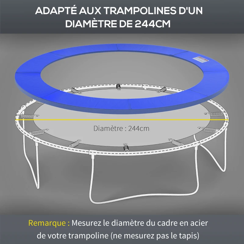 HOMCOM Coussin de protection pour trampoline de remplacement Ø 244 cm résistant aux rayons UV, anti déchirure bleu