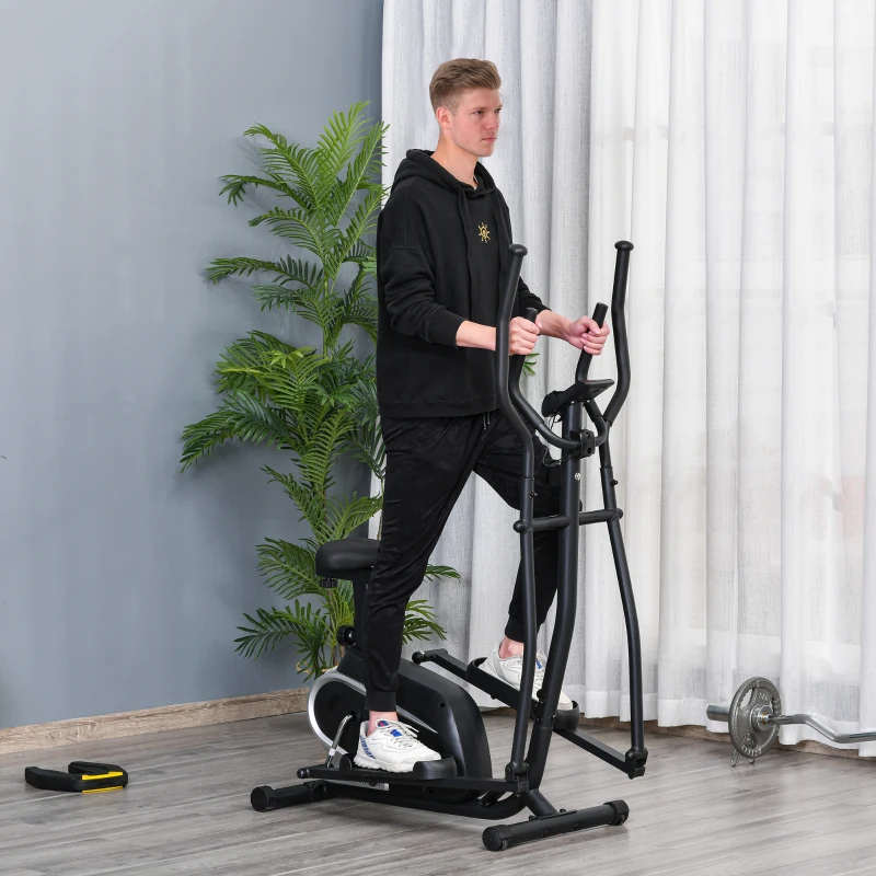 HOMCOM Bicicleta elíptica de fitness com Resistência Magnética Ajustável Tela LCD Sela Ajustável Monitor de Frequência Cardíaca e Volante 3 kg 103x62x151 cm Preto