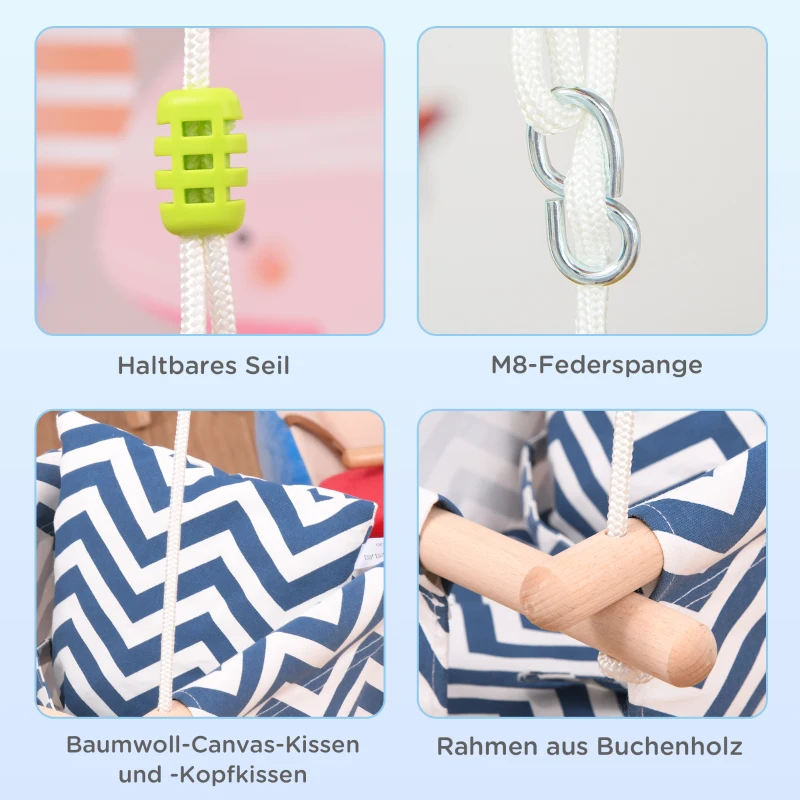 Huśtawka dziecięca z pasem bezpieczeństwa i poduszką Składana huśtawka dla niemowląt drewno bukowe