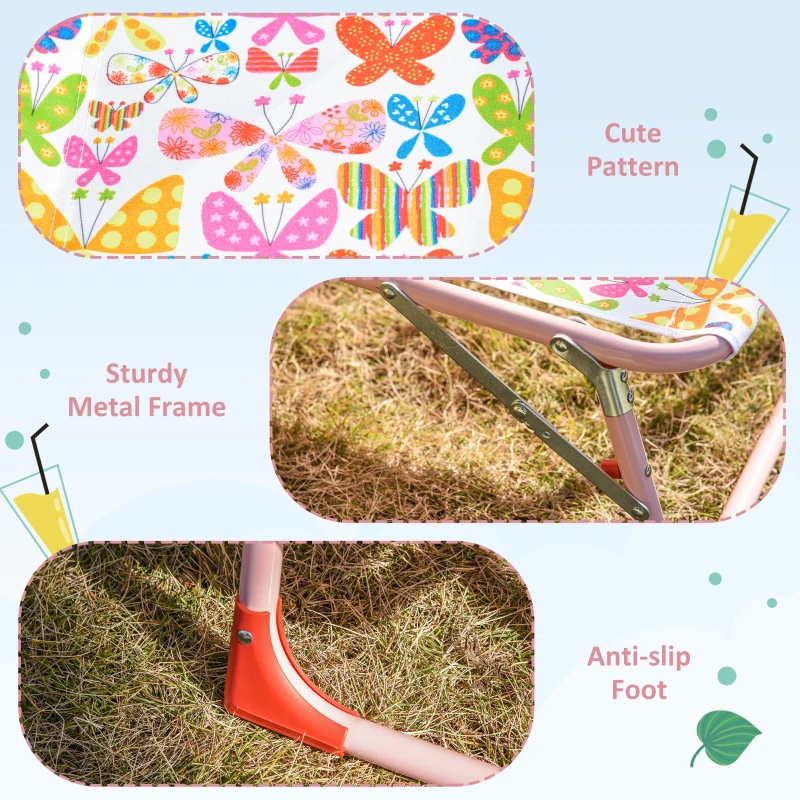 Outsunny Kids Reclining Folding Garden Zero Gravity Chairs Lounge Chair Sun Lounger Adjustable Backrest Outdoor Blue 118 x 40 x 24cm Pink