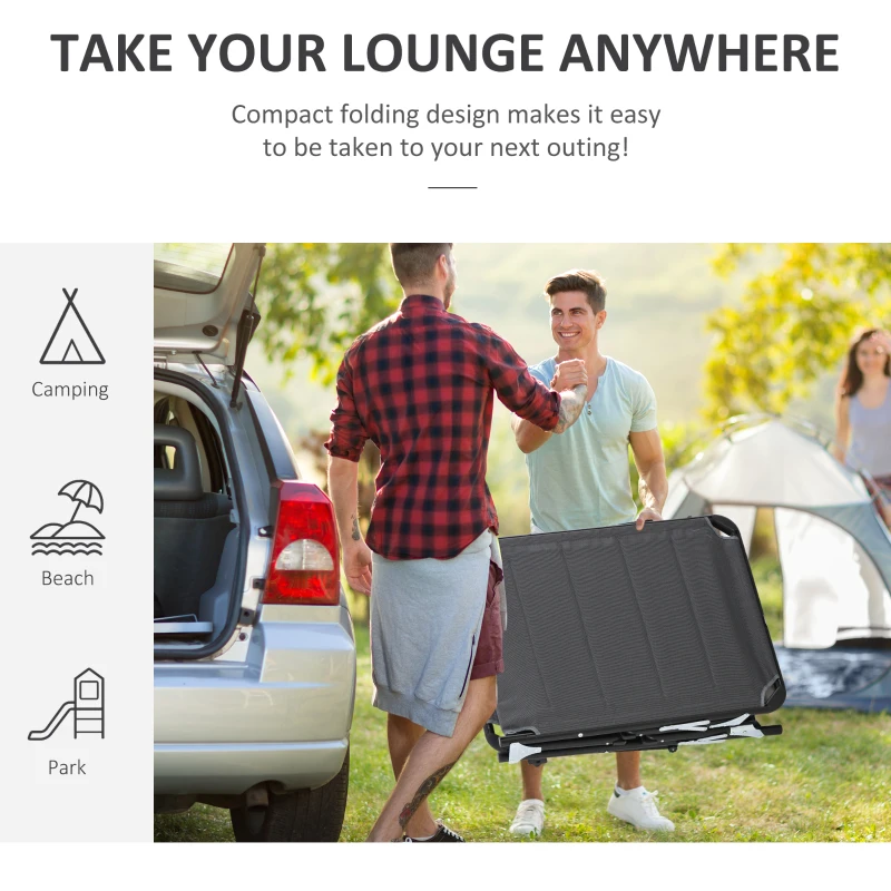 Outsunny Foldable Reclining Sun Lounger with Canopy Lounge Chair Camping Folding Bed Cot 5-Position Adjustable Back for Patio Garden Beach Pool Grey