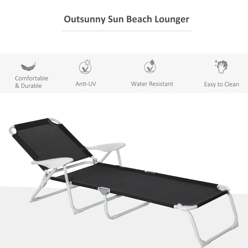 Outsunny Reclining Lounge Chair with 4-Level Adjustable Backrest Folding Sun Beach Lounger for Patio Garden Black