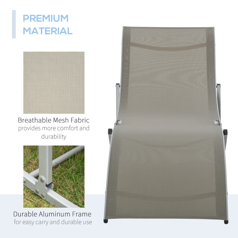 Outsunny Set of 2 S-shaped Foldable Lounge Chair Sun Lounger Reclining Outdoor Chair for Patio Beach Garden, Light Grey