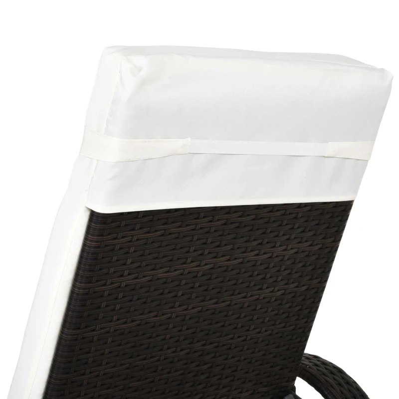 Outsunny Garden Rattan Furniture Single Sun Lounger Recliner Bed Reclining Chair Patio Outdoor Wicker Weave Adjustable Headrest with Fire Retardant Cushion - Brown