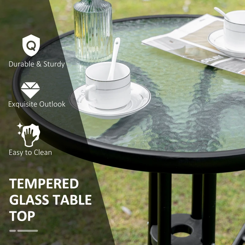 Outsunny Set Mobilier pentru Grădină din Poly Ratan 3buc Set Masă și 2 Scaune pentru Grădină Pliabile Negru