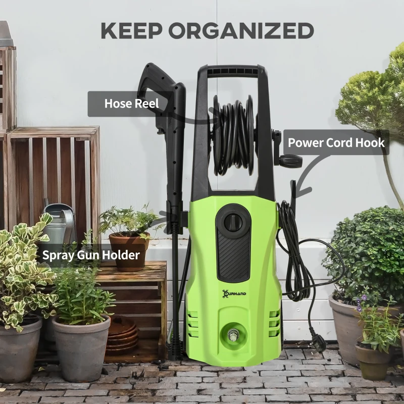 DURHAND 1800W High Pressure Washer, 150 Bar Pressure, 510 L/h Flow, High-Performance Portable Power Jet Wash Cleaner Green