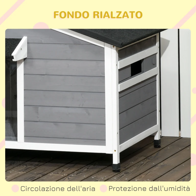 PawHut Casetta per Cani in Legno con Design Rialzato, Tenda Protettiva e 2 Finestre, 109x79x72 cm