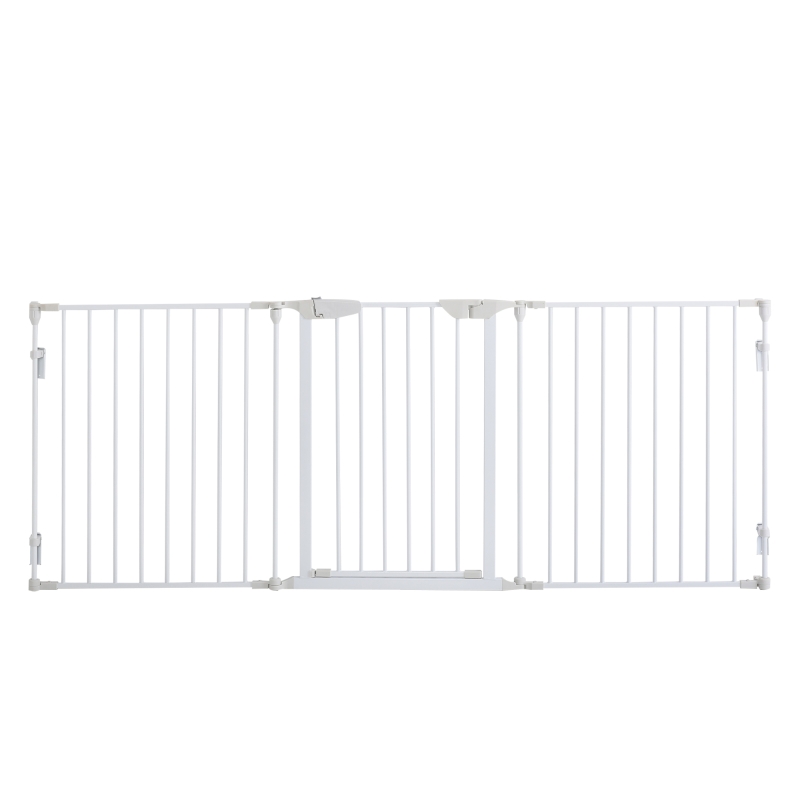 PawHut Pet Safety Gate, 3 Panels Playpen Fireplace, Metal Fence, Stair Barrier, Room Divider w/ Walk-Through Door - White(m-14)