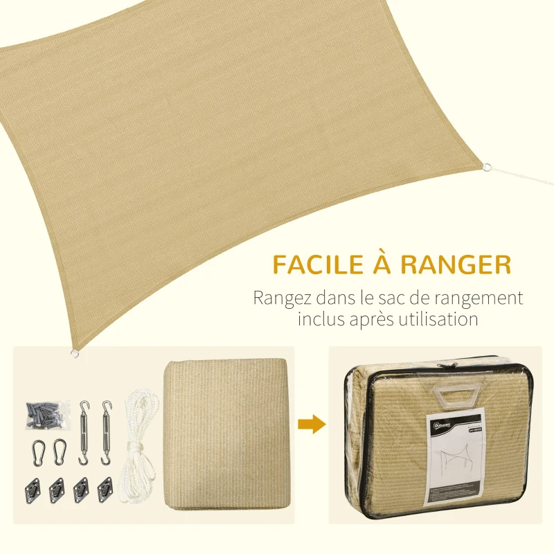 Outsunny Voile d'ombrage rectangulaire grande taille 4 x 3 m polyéthylène haute densité HDPE résistant aux UV beige