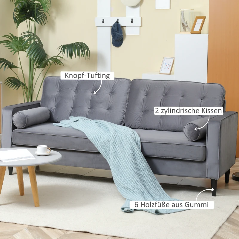 HOMCOM Sofa trzyosobowe z wykończeniem w stylu aksamitnym, maksymalne obciążenie 300 KG, kolor szary