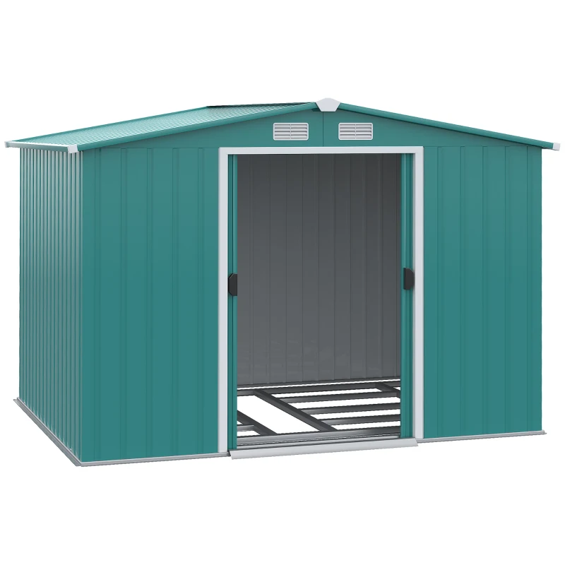 Outsunny Casetta da Giardino Porta Utensili in Lamiera di Acciaio con Porte Scorrevoli, 260x206x179 cm, Verde