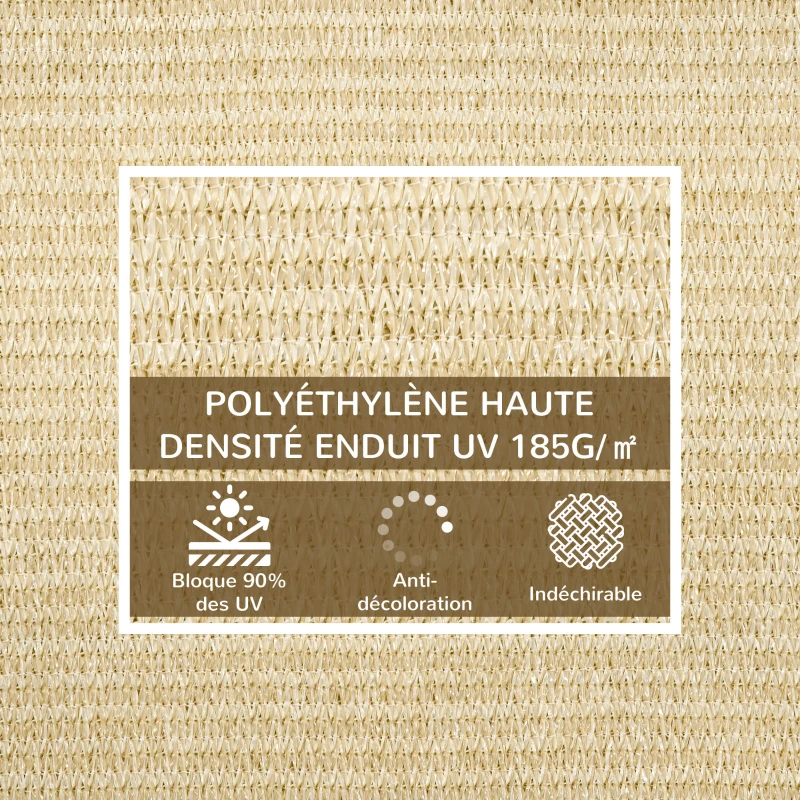 Outsunny Voile d'ombrage rectangulaire grande taille 4 x 3 m polyéthylène haute densité HDPE résistant aux UV beige