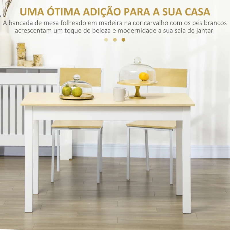 HOMCOM Mesa de Sala de Jantar de Madeira Retangular para 4-6 Pessoas Estilo Moderno 119x70x76 cm Carvalho e Branco