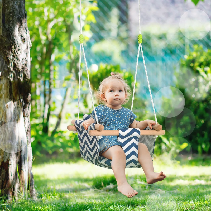 Outsunny Baby Swing Chair with Wooden Frame Cotton Cushion Pillow Indoor Outdoor