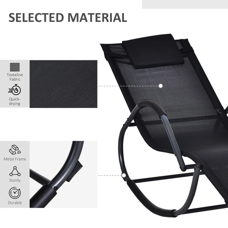 Outsunny Patio Textilene Rocking Lounge Chair Zero Gravity Rocker Outdoor Recliner Seat w/ Padded Pillow Black