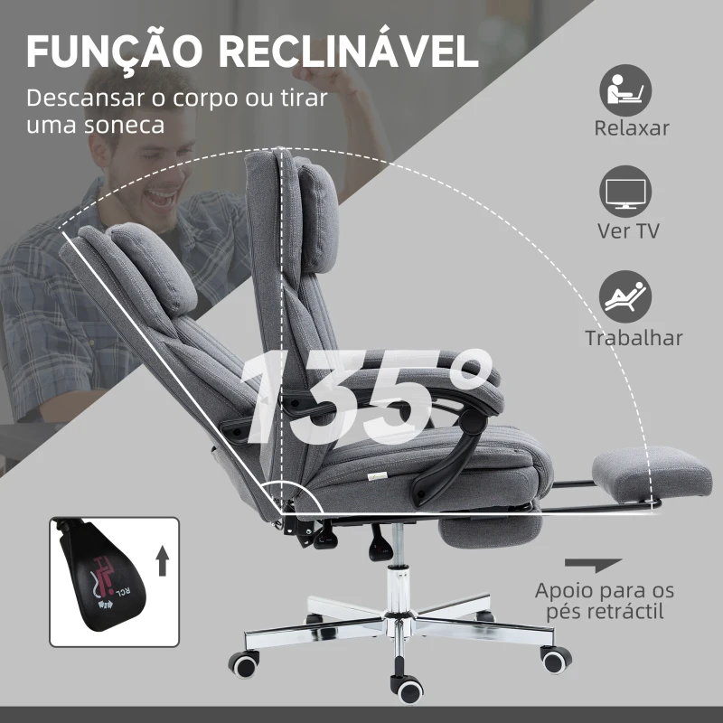 Vinsetto Cadeira de Escritório com 6 Pontos de Massagem com Vibração Reclinável com Altura Ajustável 65x61x101-113 cm Cinza