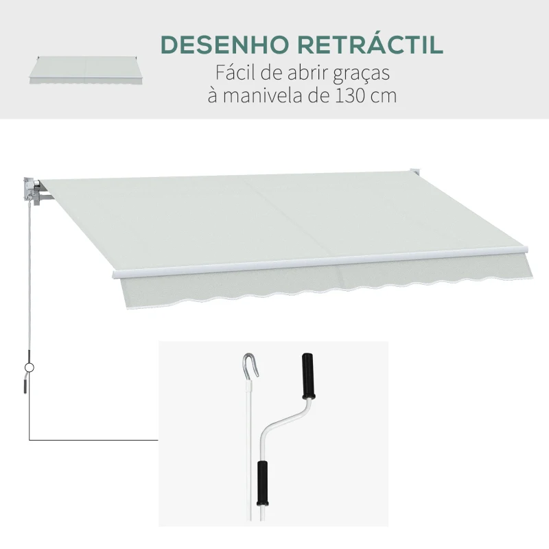 Outsunny Toldo Manual Retrátil com Manivela 200x295 cm Toldo de Parede com Proteção Solar UV50+ e Estrutura de Alumínio Creme