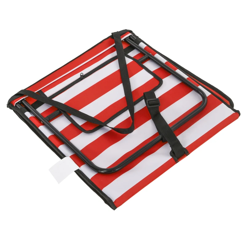 Outsunny Conjunto de 2 Esteiras de Praia Dobrável Esteiras Acolchoadas com Encosto Reclinável  142x51x40 cm Branco e Vermelho