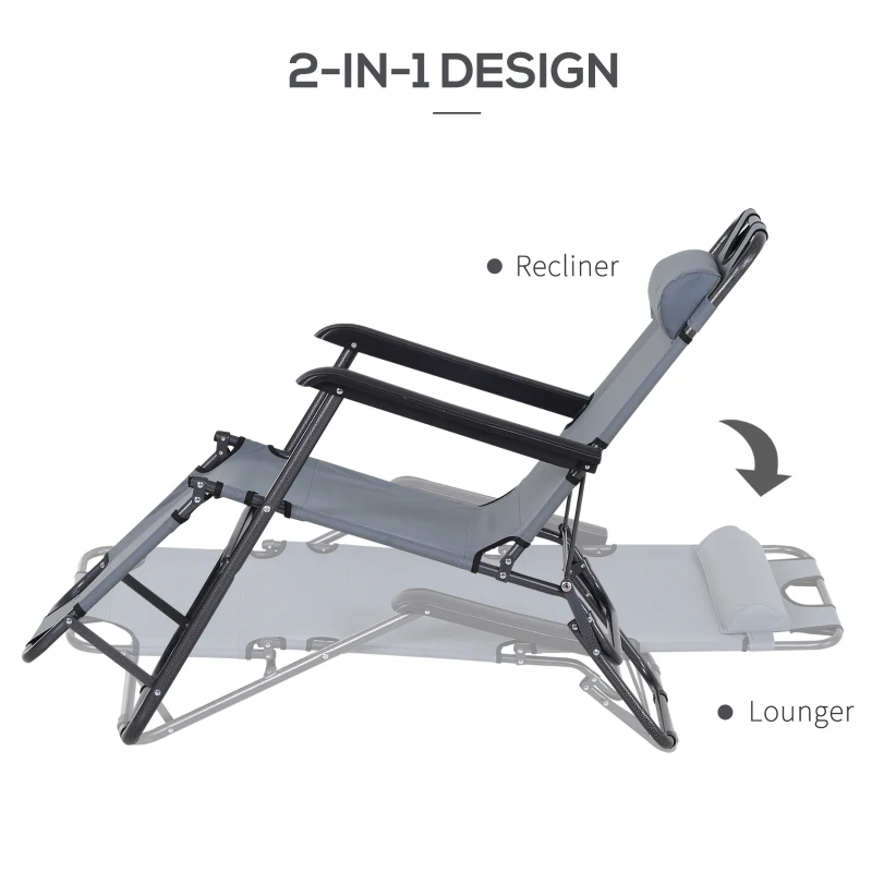 Outsunny Folding Chaise Lounge Chair Portable Adjustable Recliner Lounger Outdoor Garden Reclining Seat with Pillow Dark Grey