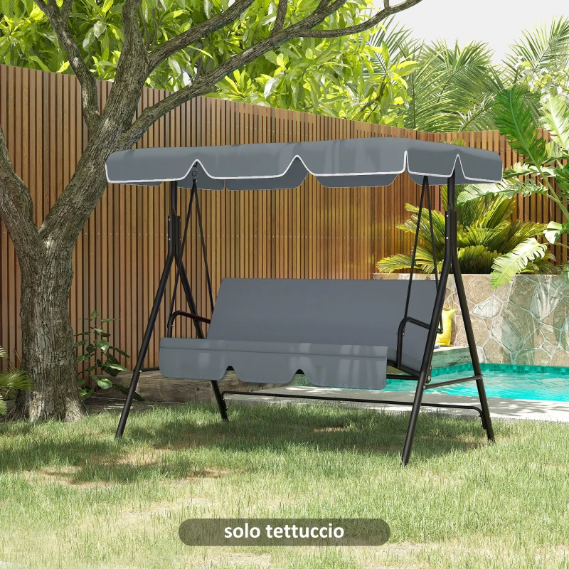 Outsunny Tettuccio di Ricambio per Dondolo in Poliestere con Protezione UV50+, 192x144cm, Grigio Scuro