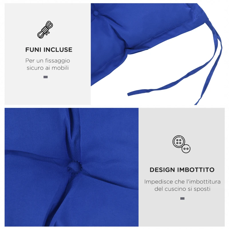 Outsunny Cuscino per Panchina da Giardino con Laccetti e Imbottitura Spessa, 100x40cm, Blu