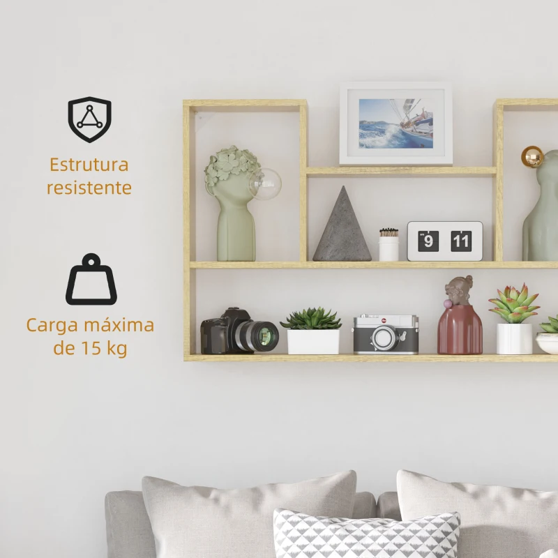 HOMCOM Prateleira de Parede com 2 Compartimentos Prateleira Suspensa de Madeira p100x15x60 cm Madeira
