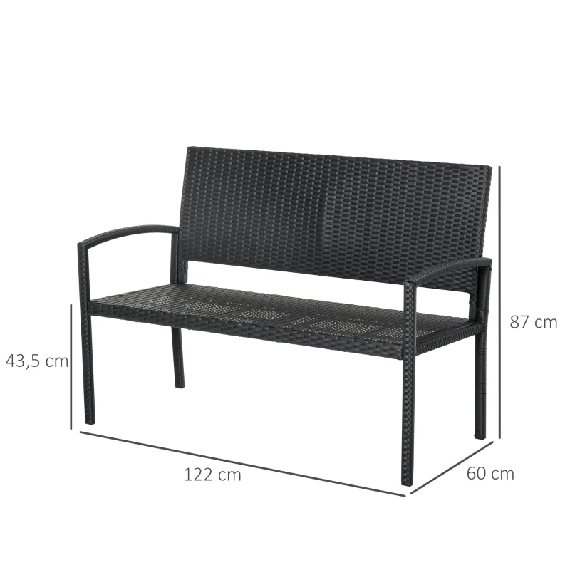 Outsunny Patio Rattan 2 Seater Garden Bench Wicker Weave Love Seater Armchair Furniture Outdoor Garden Conservatory Chair Black