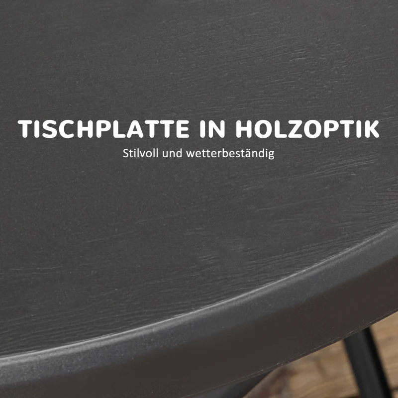 Tuintafel Outsunny, rond, opvouwbaar, voor 4 personen, houteffect, staal+kunststof, donkergrijs, 80 x 80 x 73 cm