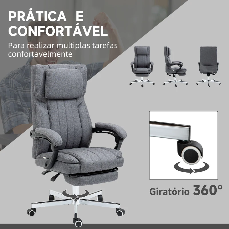 Vinsetto Cadeira de Escritório com 6 Pontos de Massagem com Vibração Reclinável com Altura Ajustável 65x61x101-113 cm Cinza