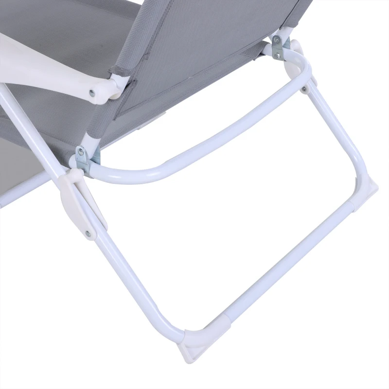 Outsunny Foldable Sun Lounger, Outdoor 4 Level Adjustable Backrest Reclining Lounge Chair with Armrests for Patio, Garden, Grey