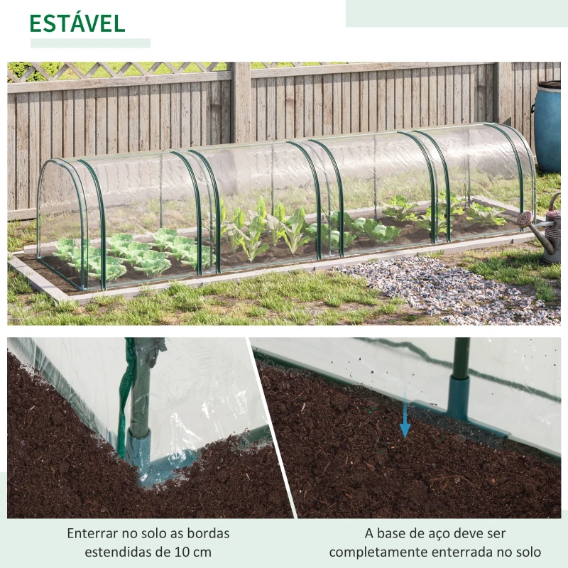 Outsunny Estufa para Jardim Estufa Pequena para Cultivo de Plantas com 4 Janelas 395x100x80 cm Transparente e Verde