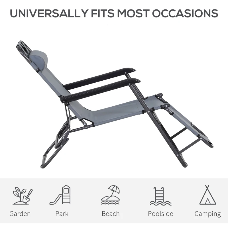Outsunny Folding Chaise Lounge Chair Portable Adjustable Recliner Lounger Outdoor Garden Reclining Seat with Pillow Dark Grey