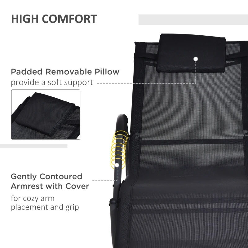 Outsunny Patio Textilene Rocking Lounge Chair Zero Gravity Rocker Outdoor Recliner Seat w/ Padded Pillow Black