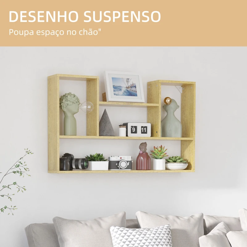 HOMCOM Prateleira de Parede com 2 Compartimentos Prateleira Suspensa de Madeira p100x15x60 cm Madeira