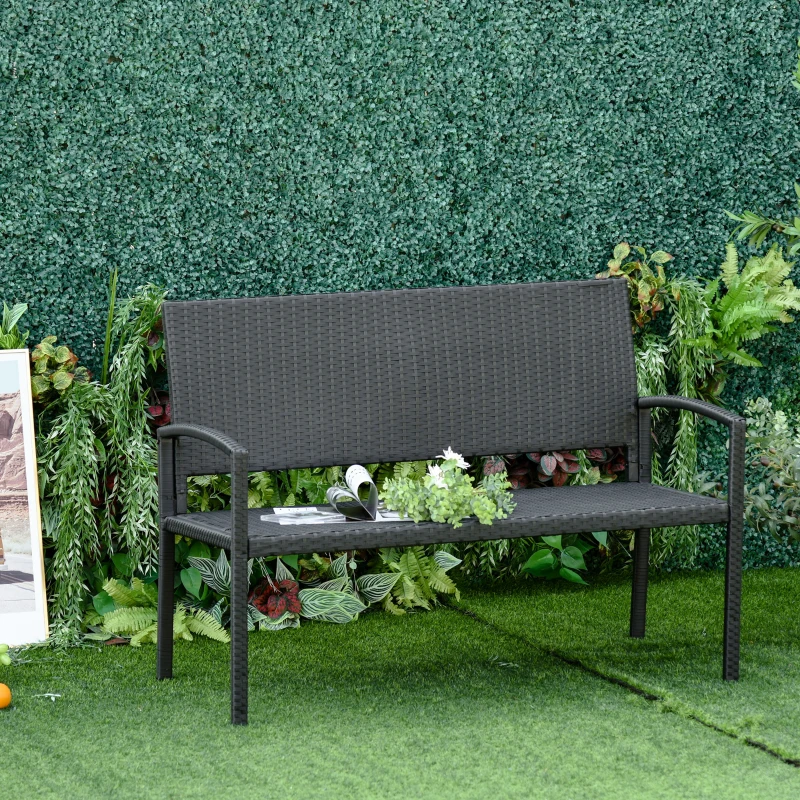 Outsunny Patio Rattan 2 Seater Garden Bench Wicker Weave Love Seater Armchair Furniture Outdoor Garden Conservatory Chair Black