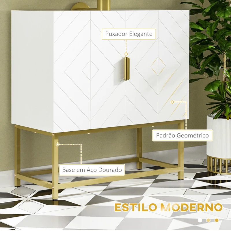 kleankin Móvel para Lavatório Pousar Moderno com 2 Portas e Pés de Aço 60x30x65 cm Branco e Dourado
