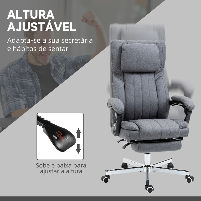 Vinsetto Cadeira de Escritório com 6 Pontos de Massagem com Vibração Reclinável com Altura Ajustável 65x61x101-113 cm Cinza