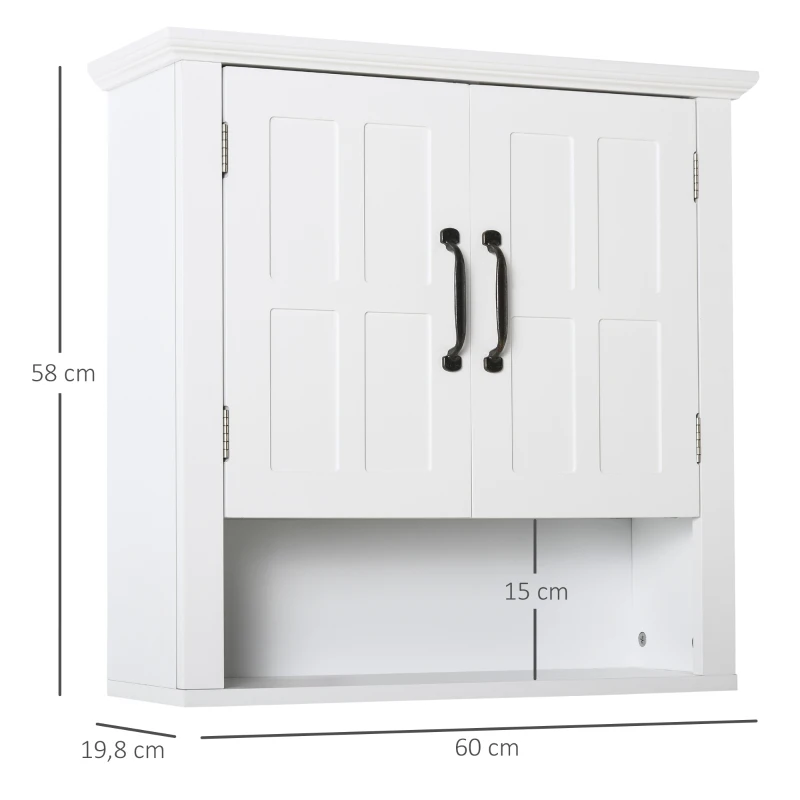 HOMCOM Armário de Parede para Casa de Banho com 2 Portas e Prateleira Ajustável e Armazenamento Aberto 60x19,8x58 cm Branco