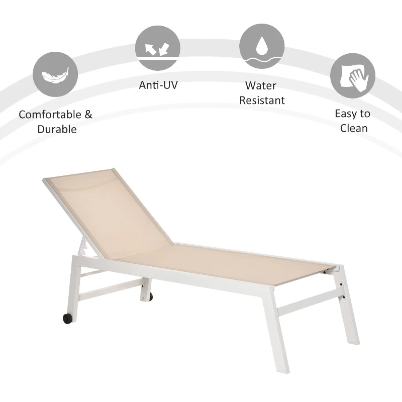 Outsunny Textilene Chaise Lounge Recliner Chair w/Adjustable Backrest Sun Bed Lounger w/ Wheels Patio Furniture