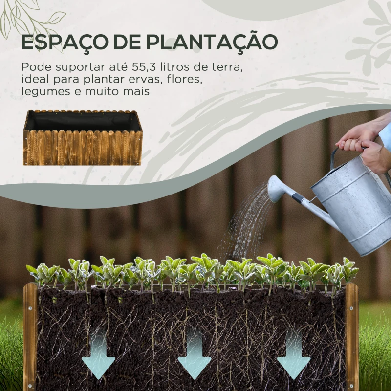 Outsunny Floreira de Madeira Retangular com Orifício de Drenagem e Tecido não Tecido para Plantas Flores Ervas 80x30x30 cm Marrom