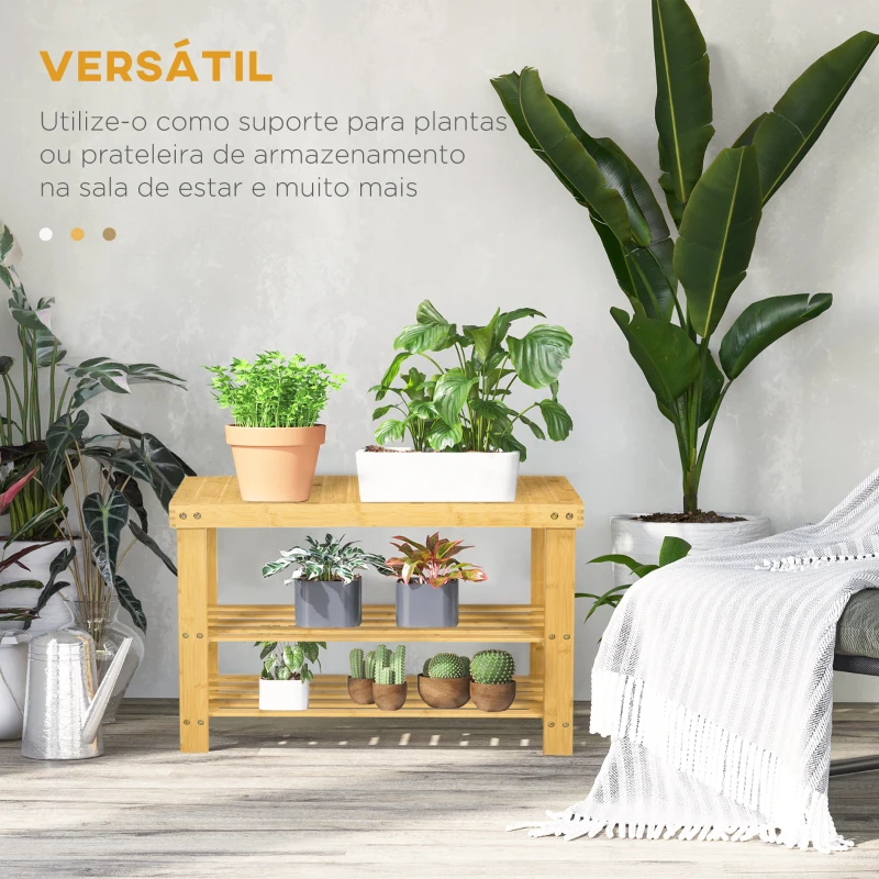 HOMCOM Banco Sapateira de Bambu Organizador de Sapatos com 2 Prateleiras para 6-9 Pares de Sapatos 70x28x45 cm Madeira