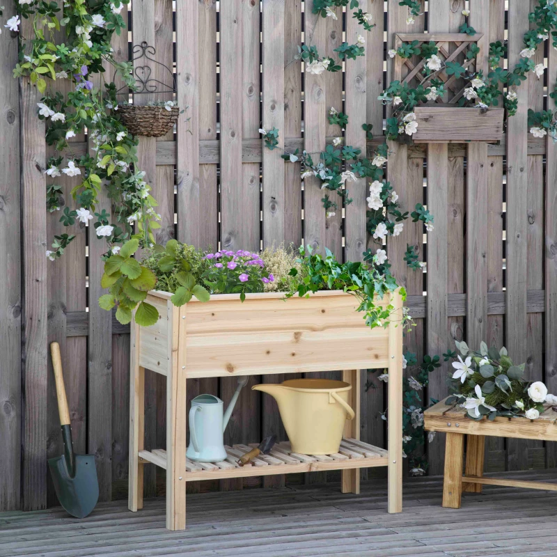 Outsunny Horta Vertical Elevada com Prateleira Mesa de Cultivo de Madeira com Tecido não Tecido 90x40x81cm Madeira