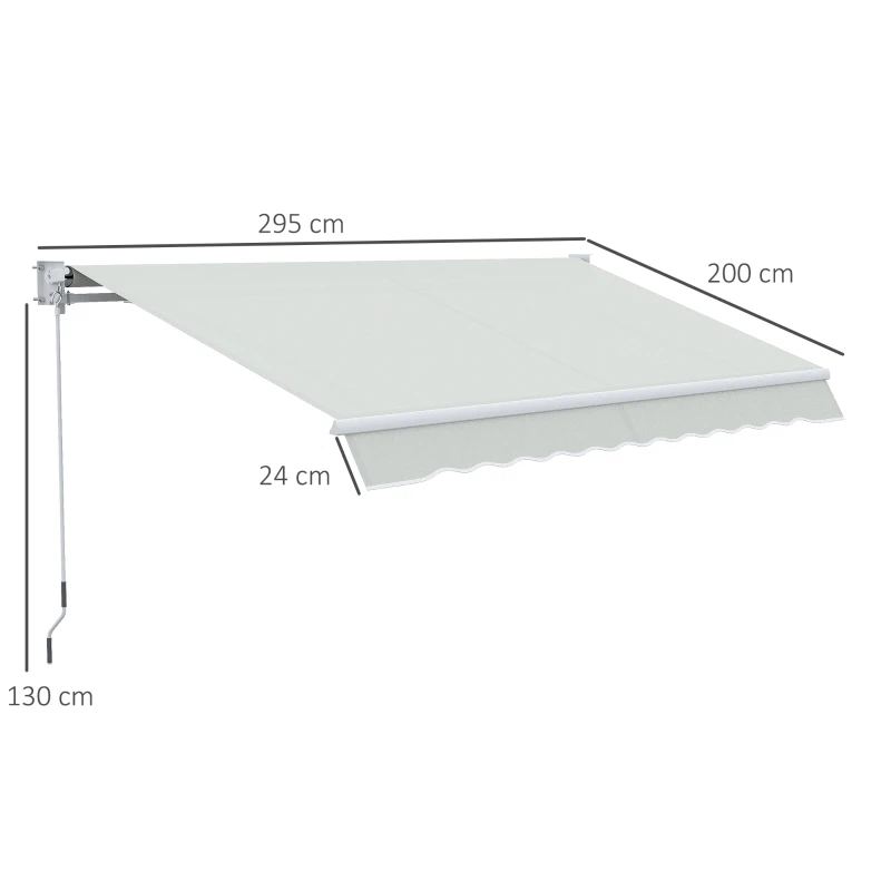 Outsunny Toldo Manual Retrátil com Manivela 200x295 cm Toldo de Parede com Proteção Solar UV50+ e Estrutura de Alumínio Creme