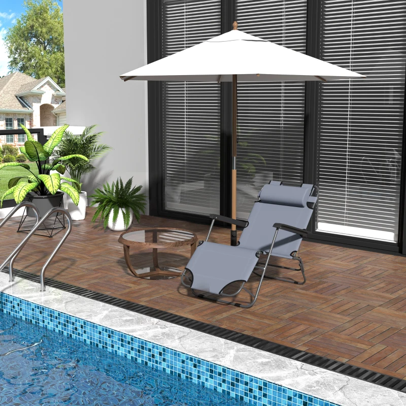 Outsunny Folding Chaise Lounge Chair Portable Adjustable Recliner Lounger Outdoor Garden Reclining Seat with Pillow Dark Grey