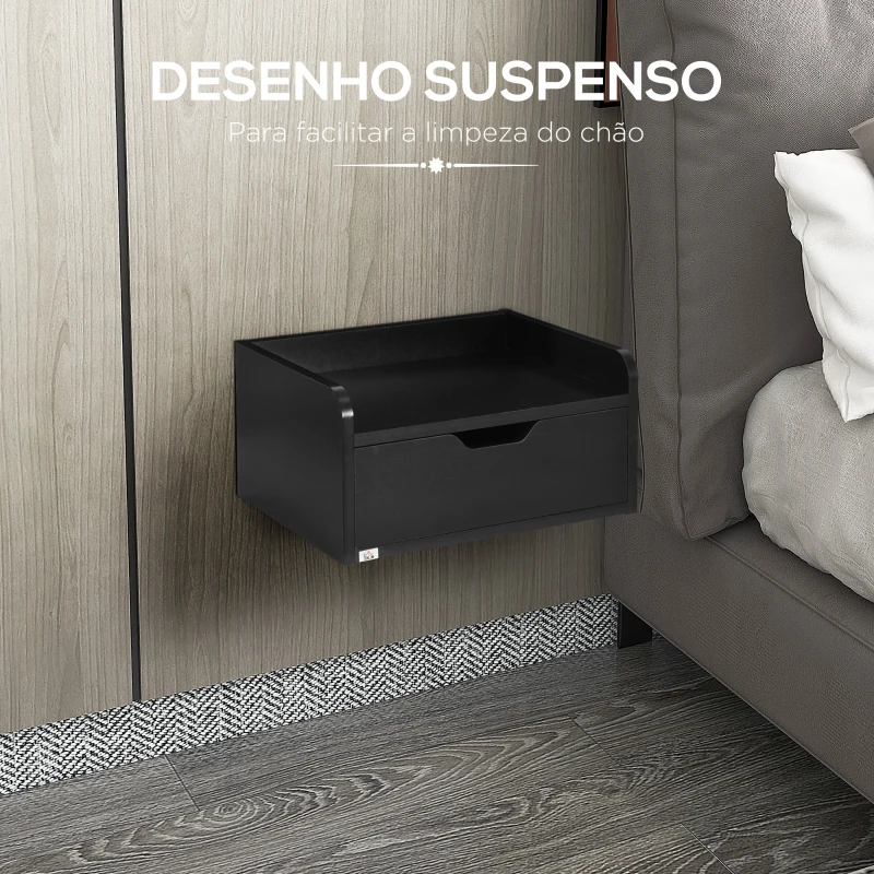 HOMCOM Conjunto de 2 Mesas de Cabeceira de Parede Mesas de Cabeceira Flutuantes com 1 Gaveta 40x30x19,5 cm Preto