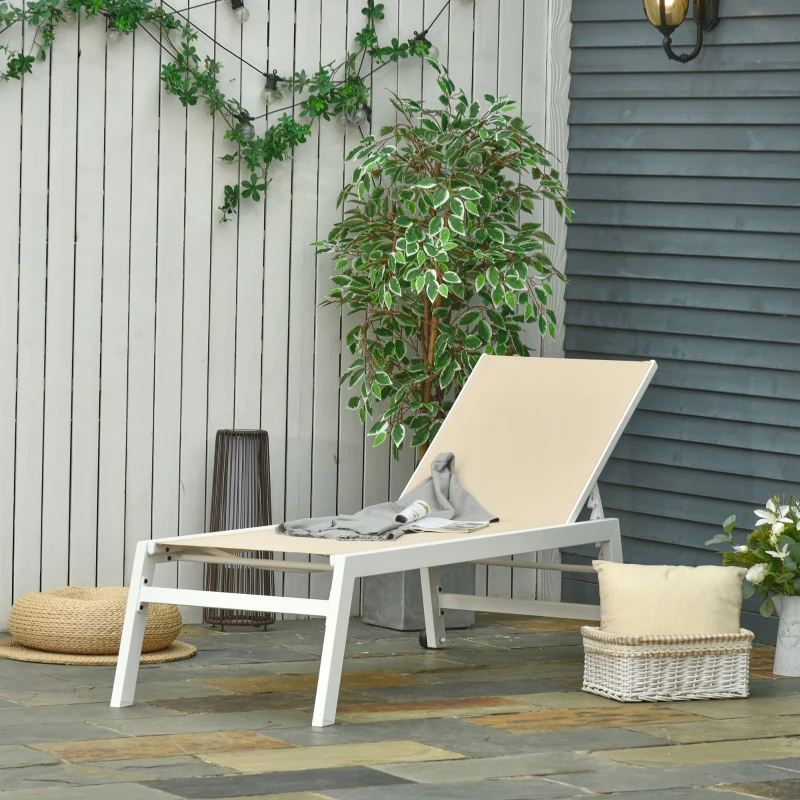 Outsunny Textilene Chaise Lounge Recliner Chair w/Adjustable Backrest Sun Bed Lounger w/ Wheels Patio Furniture