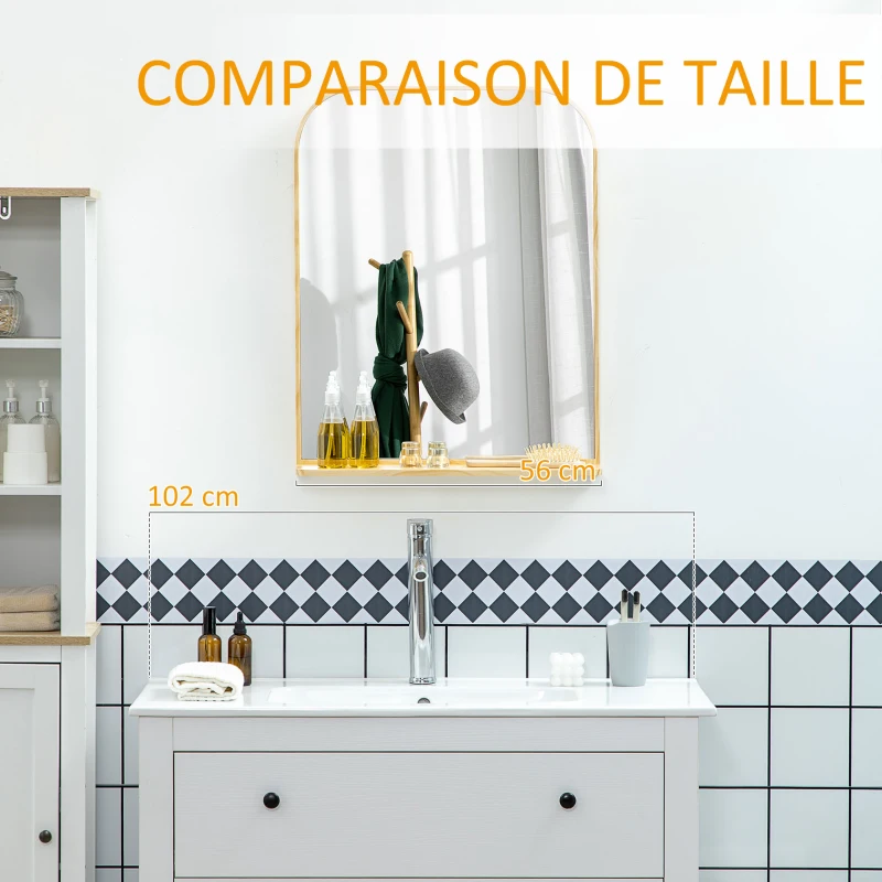 HOMCOM Miroir mural avec étagère en bois de pin pour salon chambre ou dressing 56 x 71,6 x 12 cm
