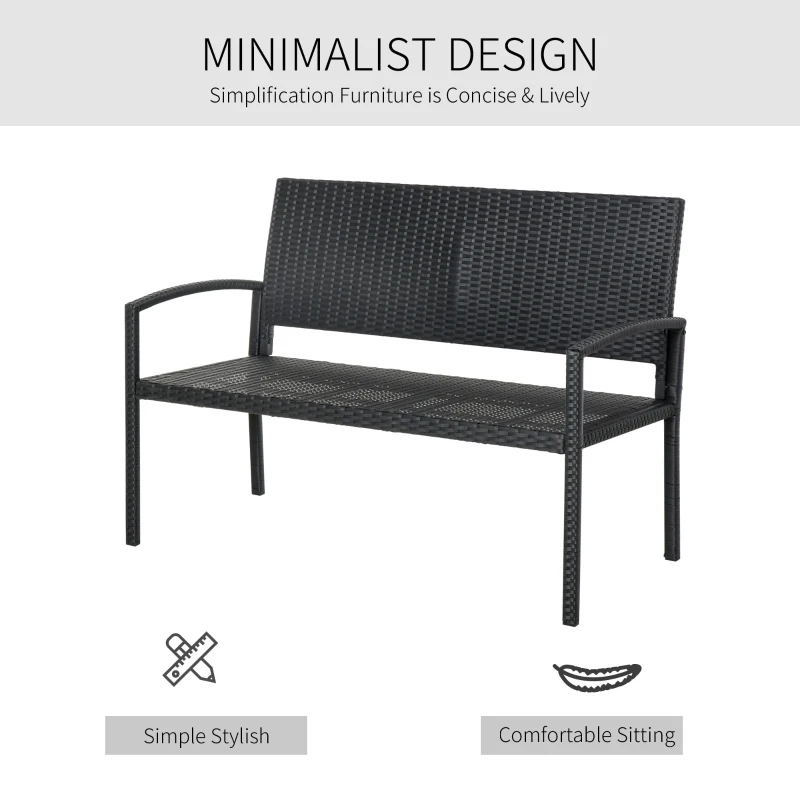 Outsunny Patio Rattan 2 Seater Garden Bench Wicker Weave Love Seater Armchair Furniture Outdoor Garden Conservatory Chair Black